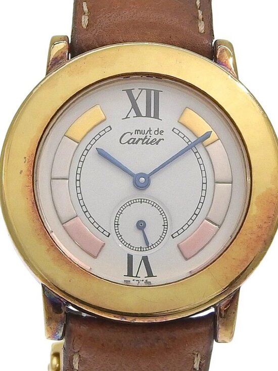 CARTIER Must Rondo Watches W1009244 gold WhiteDial Silver925/leather Quart...